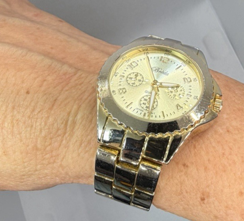 BREDA Abigail 8128 Gold Tone Boyfriend Watch Multi Dial New Battery Tested